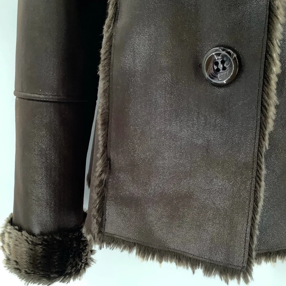 CHICO’s Brown Faux Fur Trimmed Women's Jacket - Picture 12 of 16